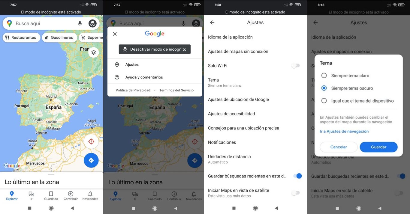 Qué es y cómo activar el tema oscuro en Google Maps