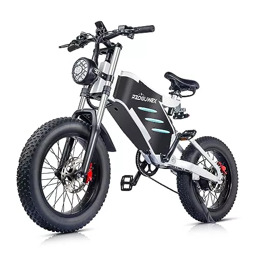 RZOGUWEX Bicicleta Eléctrica, Ebike Todoterreno de 20 Pulgadas para Adultos con 48V 25Ah Batería de Iones de Litio Desmontable, Bicicleta de Nieve de 7 Velocidades con Dos Amortiguadores