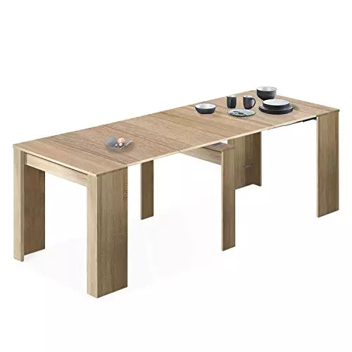 Habitdesign – Mesa Extensible para Comedor, Mesa Ampliable para Salón o Cocina - 5 Posiciones y hasta 10 Comensales - Modelo Consola - 50-235x90x78 cm - Roble Canadian