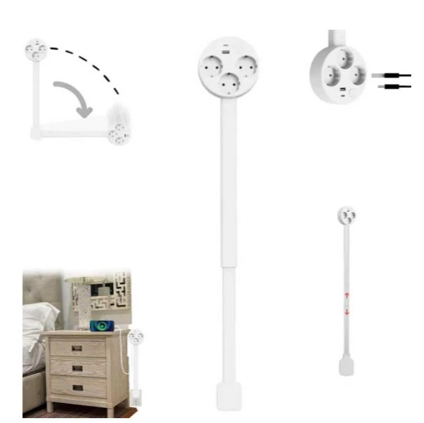 Enchufe extensible detrás de muebles, enchufe extensible, extensor de salida, giratorio 180°, con puertos USB-A, USB-C y 2 tomas de corriente, de 47

