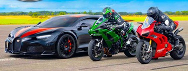 El coche más rápido del mundo versus la moto más rápida: una Kawasaki H2R y un Bugatti Chiron SS se baten en duelo