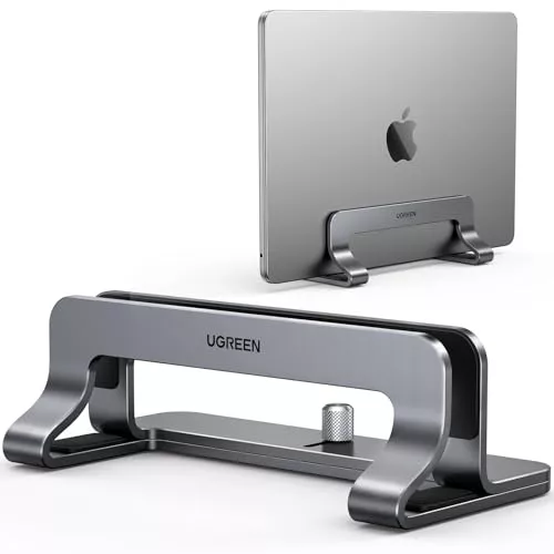 UGREEN Soporte Vertical para Computadora Portátil 15,6, Elevador Laptop Stand de Aluminio Ajustable 12-25mm Compatible con MacBook Pro/Air, Matebook, HP, iPad Gris