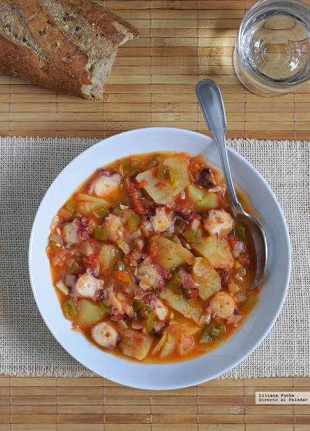 Patatas con pulpo. Receta