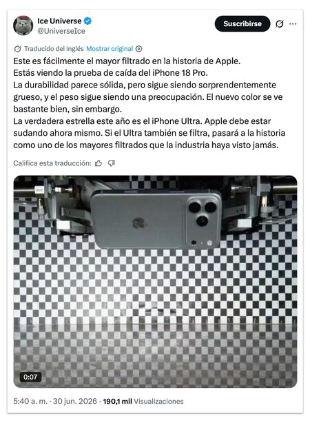 Filtración iPhone 18 Pro