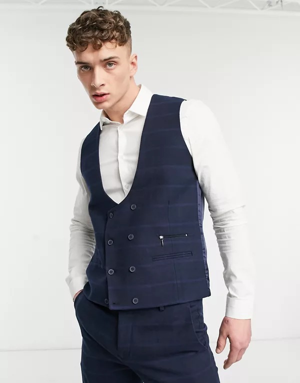 Chaleco de traje azul marino ajustado mezcla de lana de Bolongaro Trevor