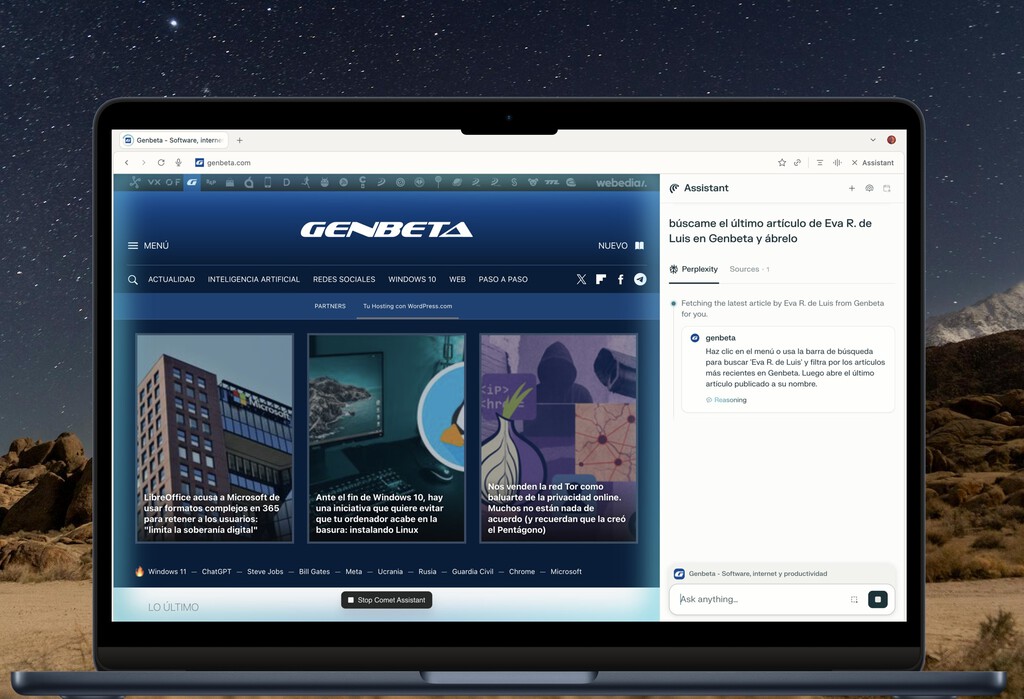 
Llevo una semana usando Comet y tengo claro que a Chrome se le ha puesto cara de Internet Explorer