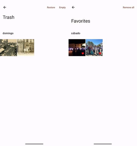 削除した写真が入るゴミ箱。ただし、このシンプルなギャラリーを使用すると、画像をお気に入りに追加して、後で簡単に見つけることもできます。