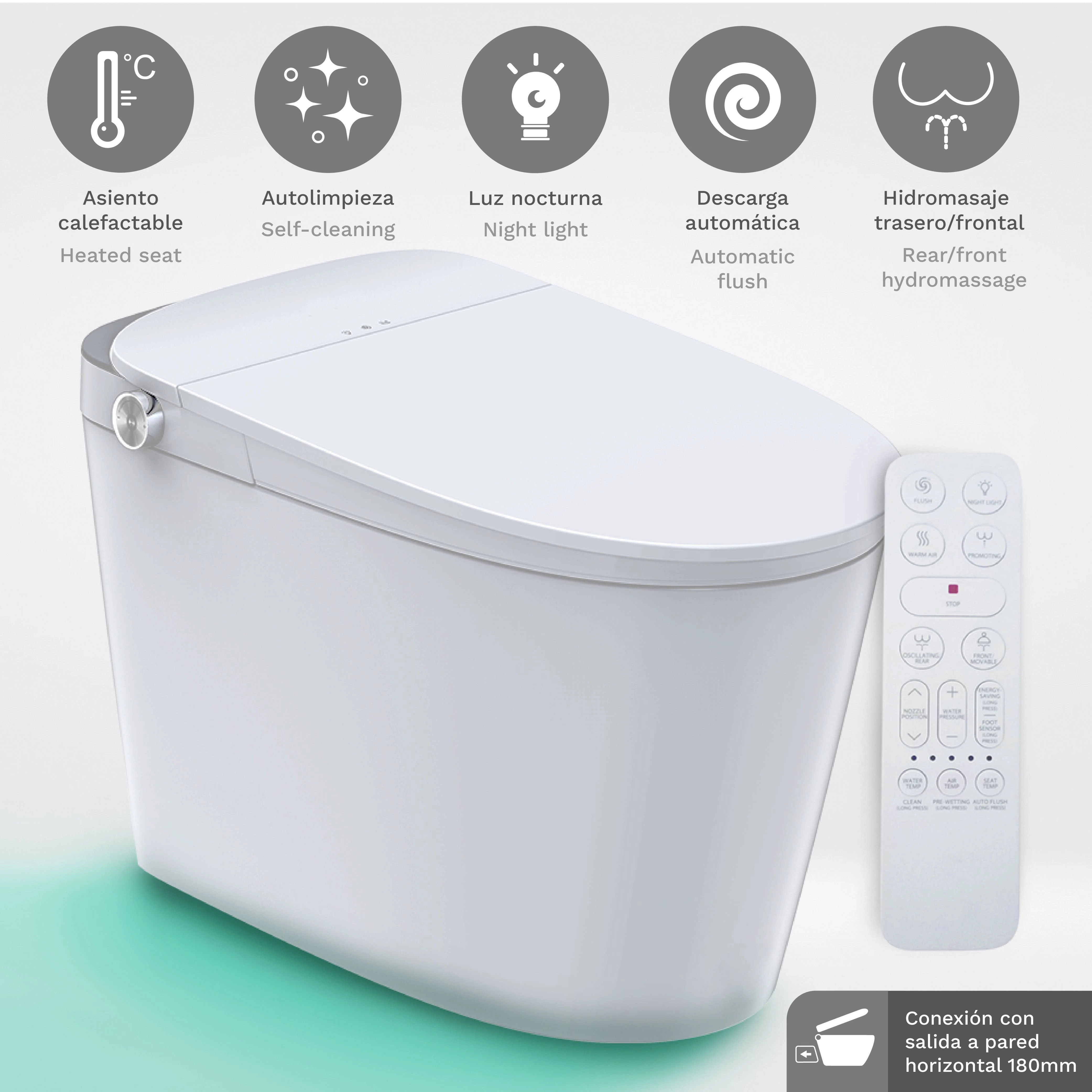 Inodoro Inteligente japonés | Pacific |bidé integrado, secado| descarga automática | autolimpieza y asiento calefactable| Salida a pared |WC
