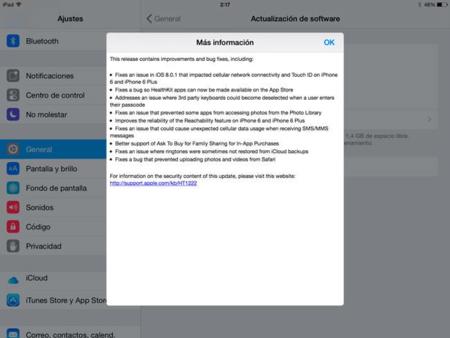 iOS 8.0.2 ya disponible. Apple soluciona los fallos de la anterior actualización