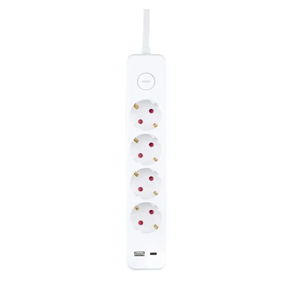 Regleta de enchufes con 4 tomas y USB
