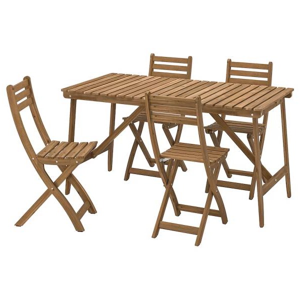 ASKHOLMEN Mesa con 4 sillas plegable exterior, marrón oscuro