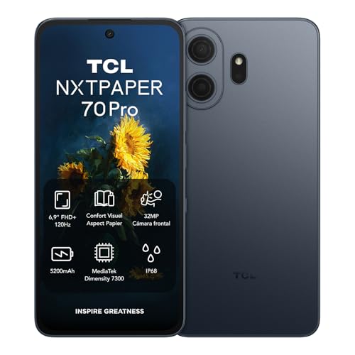 TCL NXTPAPER 70 Pro Smartphone 5G - Azul | Pantalla 6,9" FHD+ 120Hz NXTPAPER 4.0 | CPL Antirreflectante | Protección Ocular | Cámara 50 MP OIS | 8 GB + 256 GB | Dimensity 7300 | MuseFilm