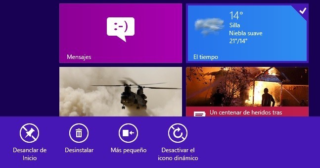 Comportamiento del menú Inicio