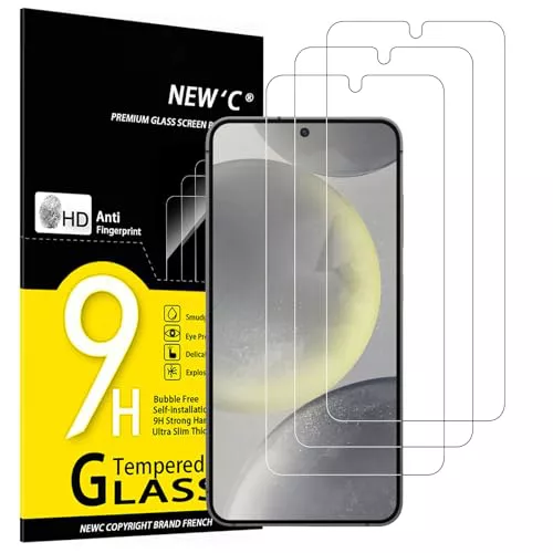 NEW'C 3 Piezas, Protector Pantalla para Samsung Galaxy S24 5G, Cristal templado Antiarañazos, Antihuellas, Sin Burbujas, Dureza 9H, 0.33 mm Ultra Transparente, Ultra Resistente