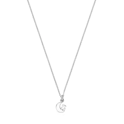 TOUS Collar de Plata de Primera Ley para Mujer con Colgante de Luna de 12 mm, 45 cm de Largo, Delicado y Elegante, Colección Nocturne