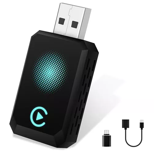 CarPlay Wireless Adapter 2025 Upgrade CarPlay Dongle Convierte Cable a Inalámbrico para iPhone, USB C/A Plug and Play Adaptador CarPlay Compatible con iPhone iOS 10+ y coches con CarPlay