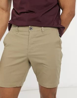 Pantalones cortos chinos ajustados en beis de ASOS DESIGN