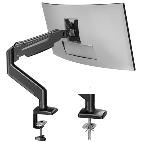 BONTEC Soporte Monitor de Escritorio para Pantallas 13-32" con Inclinación, Giro y Rotación 360°, Brazo Monitor Ergonómico con Resorte de Gas, VESA 75/100 mm, hasta 9 kg, Montaje con Abrazadera y Ojal