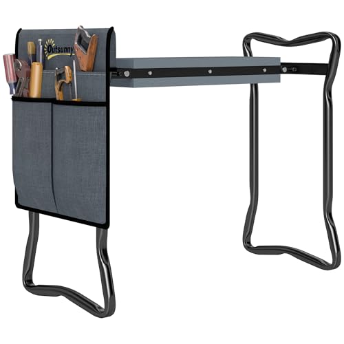 Outsunny Taburete de Jardín Plegable y bolsa para herramientas