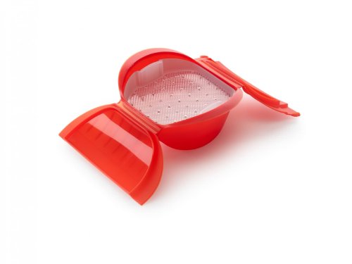 Lékué Estuche vapor hondo con bandeja 3-4 personas, silicona platino Rojo, 1000 ml