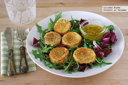 Medallones provenzales de queso de cabra crujiente al horno. Receta