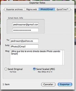 iPhoto2Gmail: Usa Gmail para enviar cualquier foto de iPhoto en un solo paso