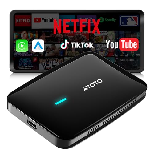 ATOTOSELECT Magic AI Box Android Auto CarPlay,Adaptador CarPlay inalámbrico con Doble WiFi, Bloqueo Bluetooth, OBD, Drivechat Ai Voice Compatible con Youtube/Netflix (CB4A)