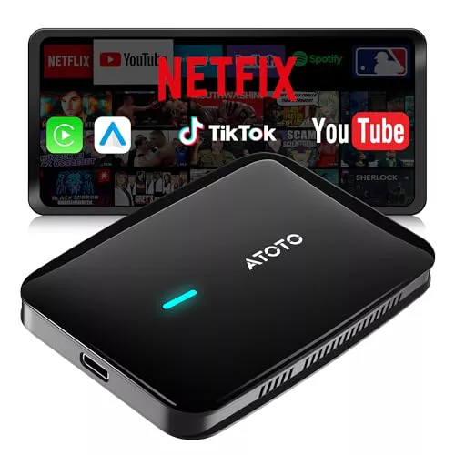 ATOTOSELECT Magic AI Box Android Auto CarPlay,Adaptador CarPlay inalámbrico con Doble WiFi, Bloqueo Bluetooth, OBD, Drivechat Ai Voice Compatible con Youtube/Netflix (CB4A)
