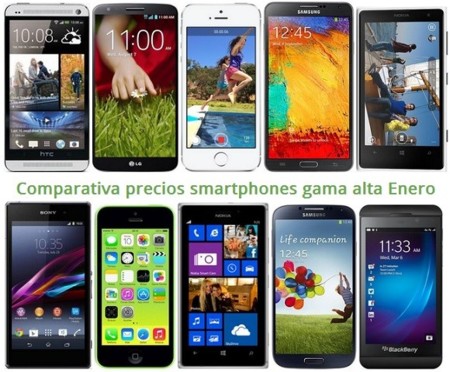 Comparativa Precios iPhone 5S, Galaxy Note 3, Lumia 1020, HTC One, LG G2, Xperia Z1 y otros gama alta en Enero de 2014
