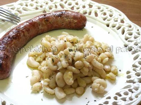 Judías del ganxet con butifarra. Receta tradicional catalana
