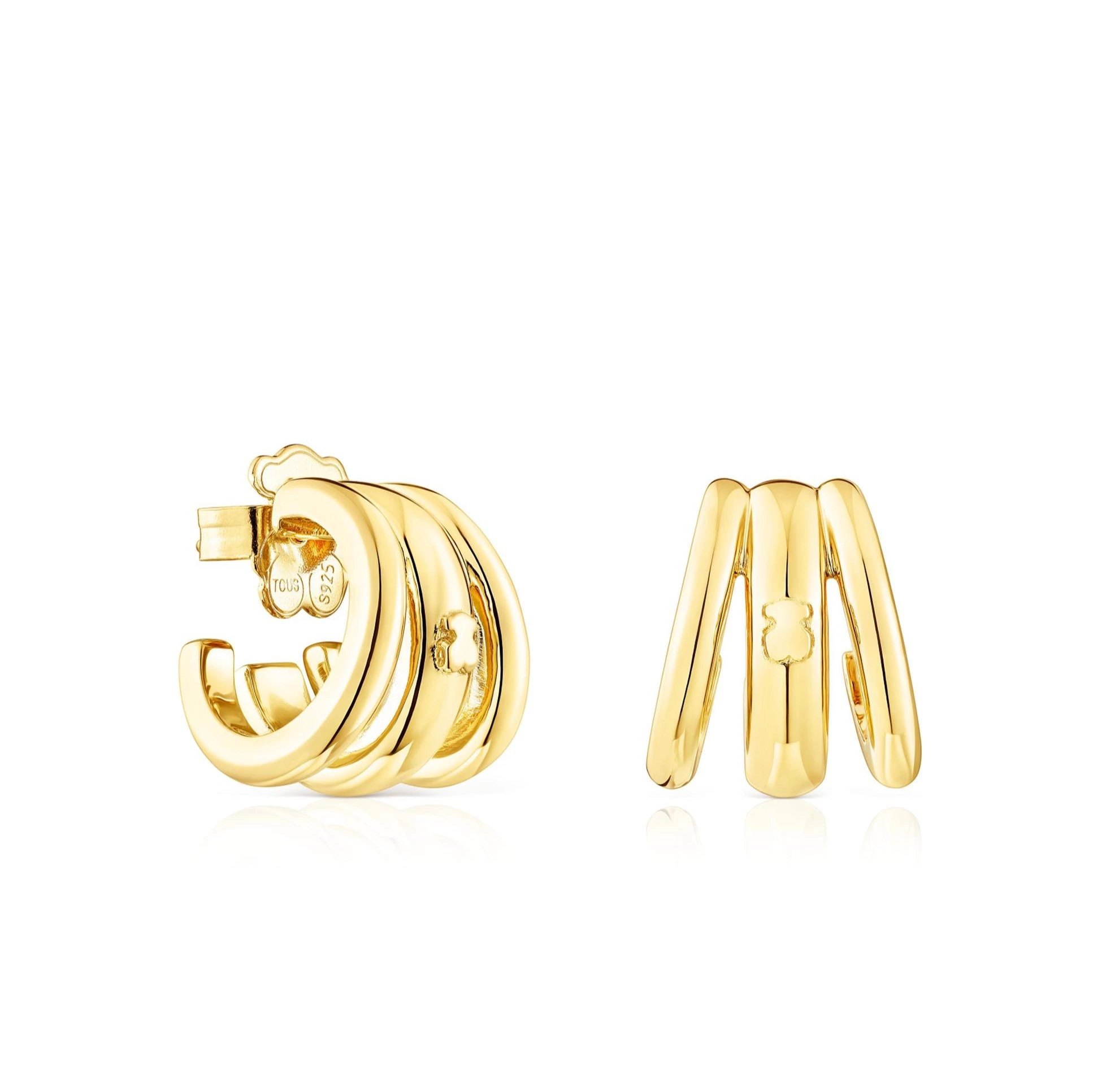 Pendientes de aro fellow de triple aro bañados en oro 18 kt sobre plata

