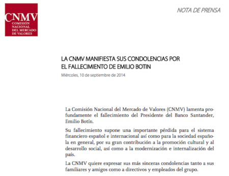 La educación de la CNMV con Botín no es un buen ejemplo para su misión reguladora