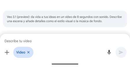 Aviso de disponibilidad de Veo 3.1 en la app de Gemini