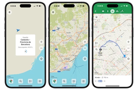 オーガニック マップ ナビゲーションでは、探索する地域の地図を事前にダウンロードします。スペインではダウンロードが州ごとに分かれているようです。