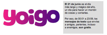 El 21 de junio, mensajes gratis en Yoigo