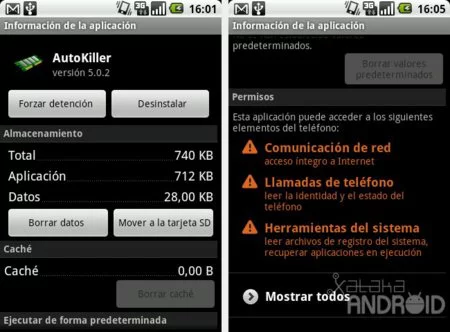 Información de una aplicación en Android