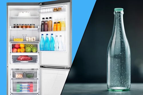 frigorífico y una botella