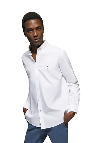 Polo Club Camisa Oxford Blanca de Hombre con Logo Bordado 100% algodón
