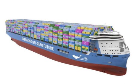 Representação do navio porta-contêineres movido a energia nuclear da China