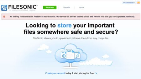 Filesonic también se protege impidiendo compartir los archivos subidos