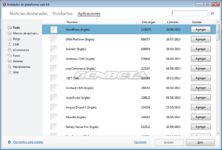 Interfaz WebPI aplicaciones