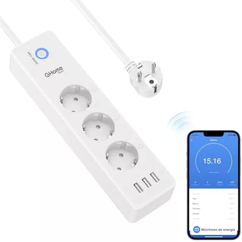 GHome Smart Regleta Inteligente Alexa con 3 Enchufes y 3 USB