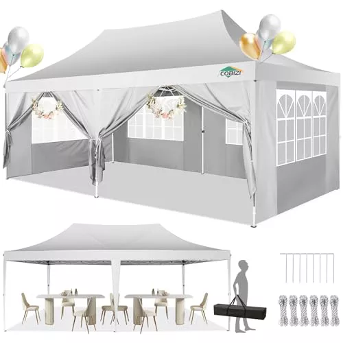 COBIZI Carpa Plegable 3x6m, Carpas para Exteriores 3x6 con 6 Paredes Laterales Impermeable Protección UV, Cenadores para Jardin Fiestas Camping Playa Pergolas de Jardín, Gazebo (3 por 6m Blanco)
