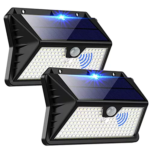OUILA Luz Solar Exterior, 185 LED 3 Modos Luces Solares con Sensor Jardin de Movimiento