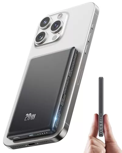 Power Bank para Magsafe, Slim Bateria Portatil iPhone 16, 5000mah 20w PD Inalámbrico Bateria Externa Carga Rapida, Cargador Portátil Input & Output Powerbank Magnético para iPhone 16/15/14/13/12