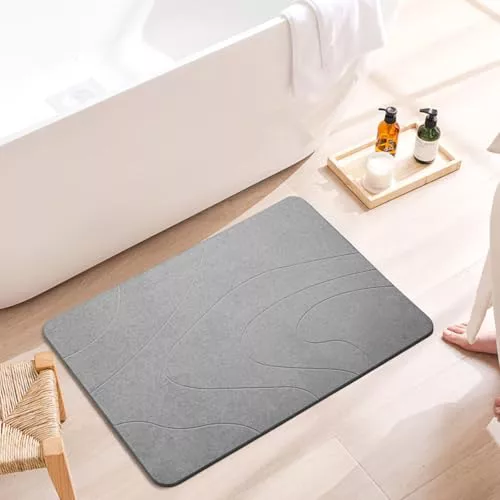 Dai Lufei Alfombra de baño Diatomita – Alfombra antideslizante de piedra absorbente de secado rápido, 60 x 39 cm (gris claro)