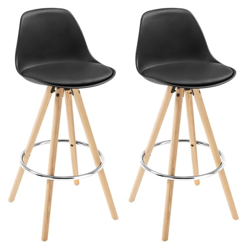 WOLTU Juego de 2 Taburete de Bar, Taburete Cocina con Respaldo y Reposapiés, para Cocina, Bar, Cuero Sintético, Schwarz