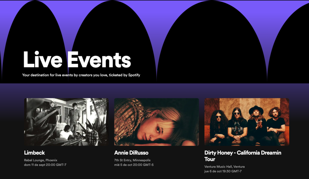 Lo último de Spotify es una página para vender entradas a conciertos presenciales: así funciona 