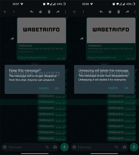 メッセージを一時的ではないものとしてマークします。画像はWaBetaInfoより