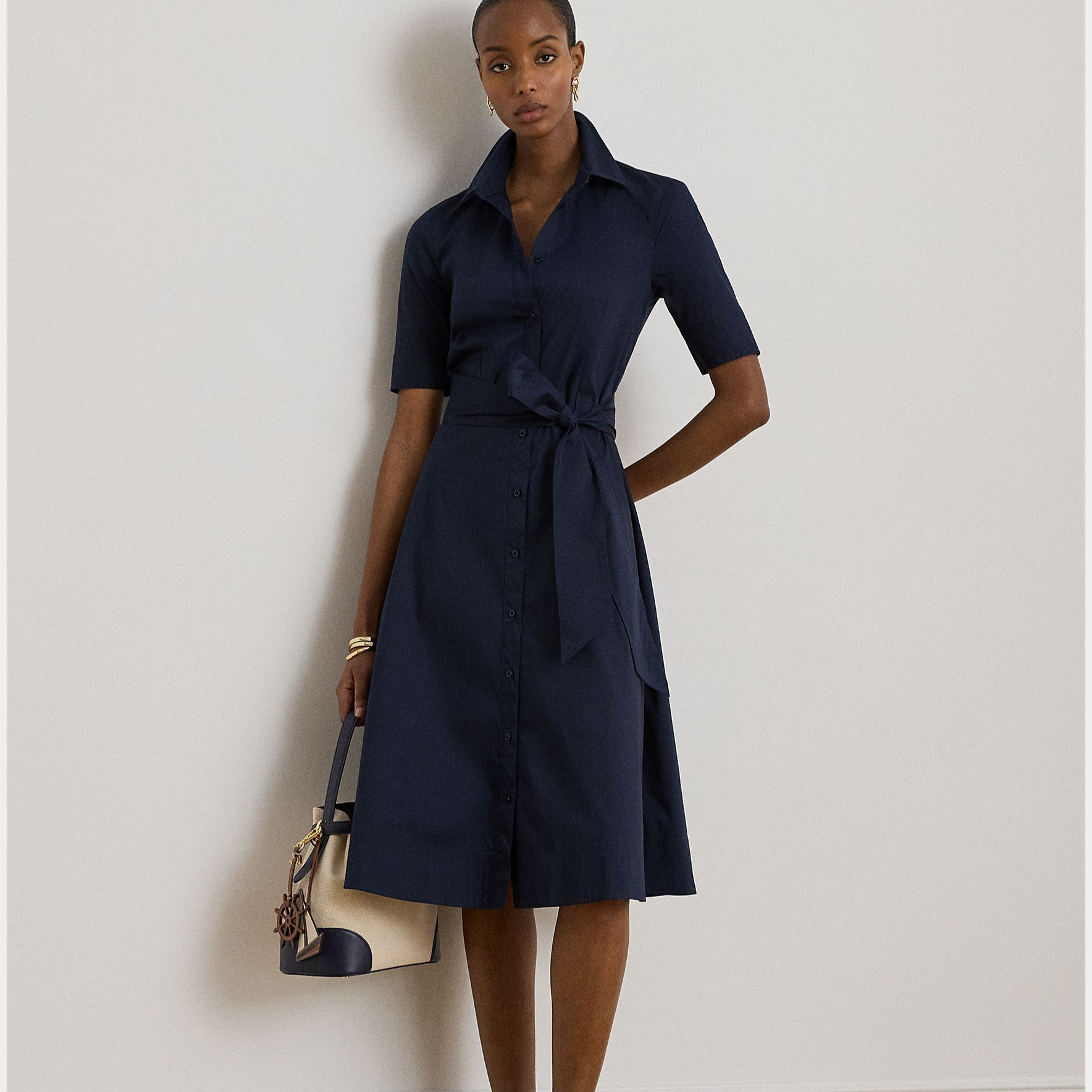 Vestido camisero de mezcla de algodón Azul marino Lauren Ralph Lauren